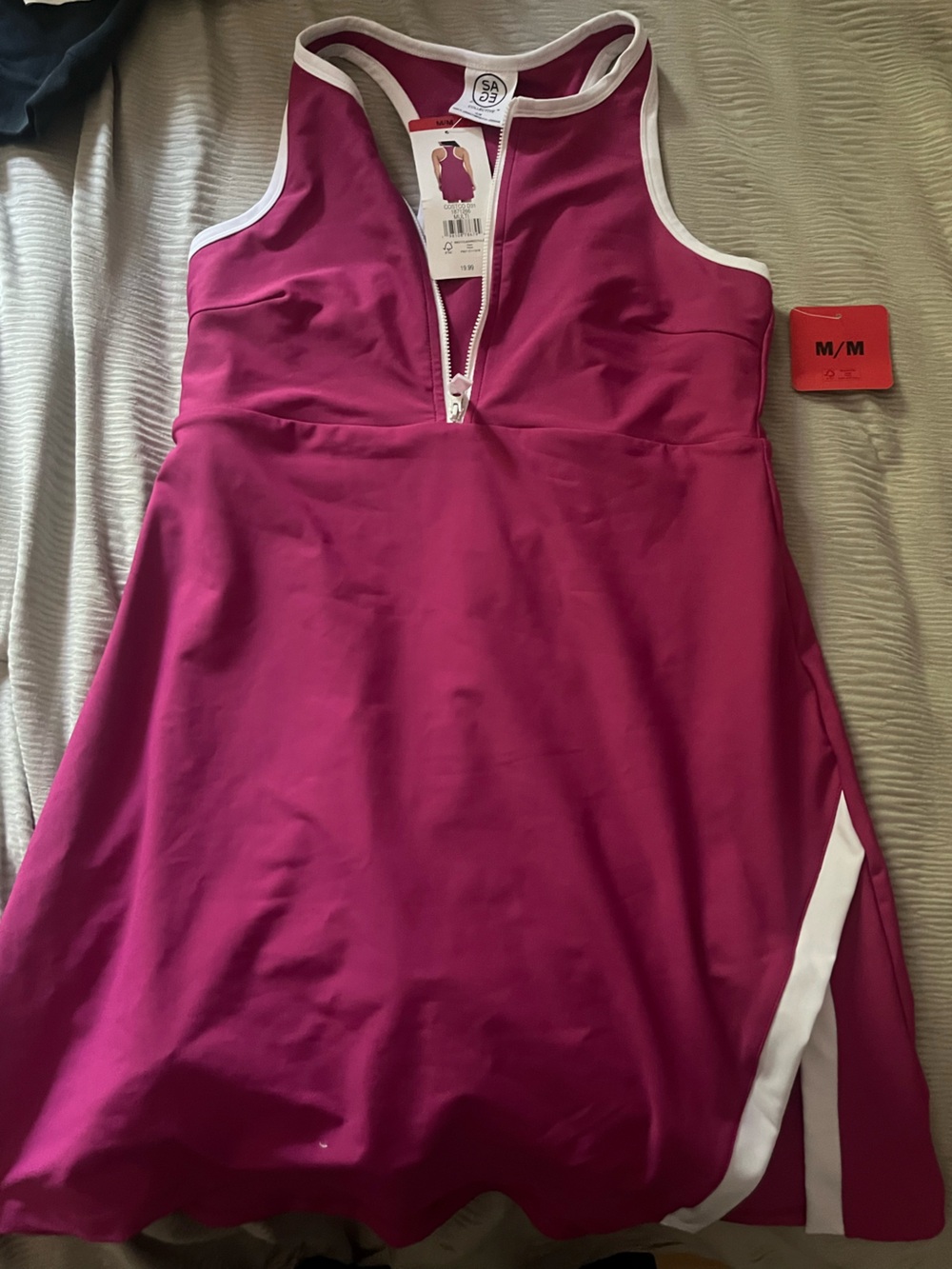 Sage Magenta Tennis Dress with White Trim